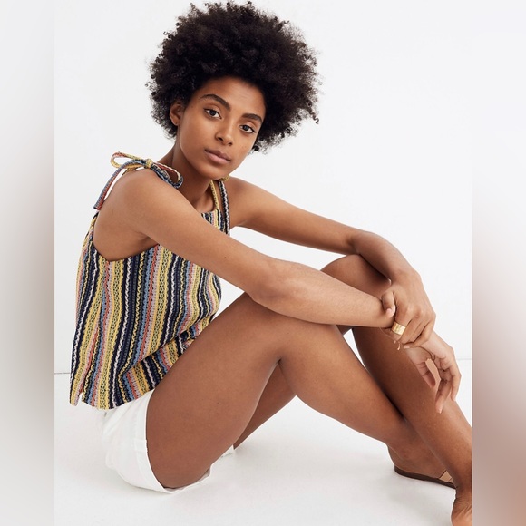 NWT Madewell Texture & Thread Tie-Shoulder Tank Top in Rainbow Crochet - Picture 3 of 6